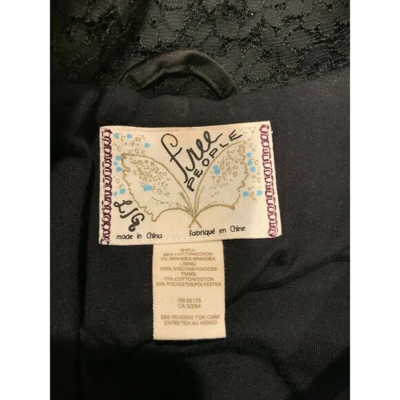 Free People Black Jacket W/ Floral Lace Lapel, Size Large - Picture 9 of 9